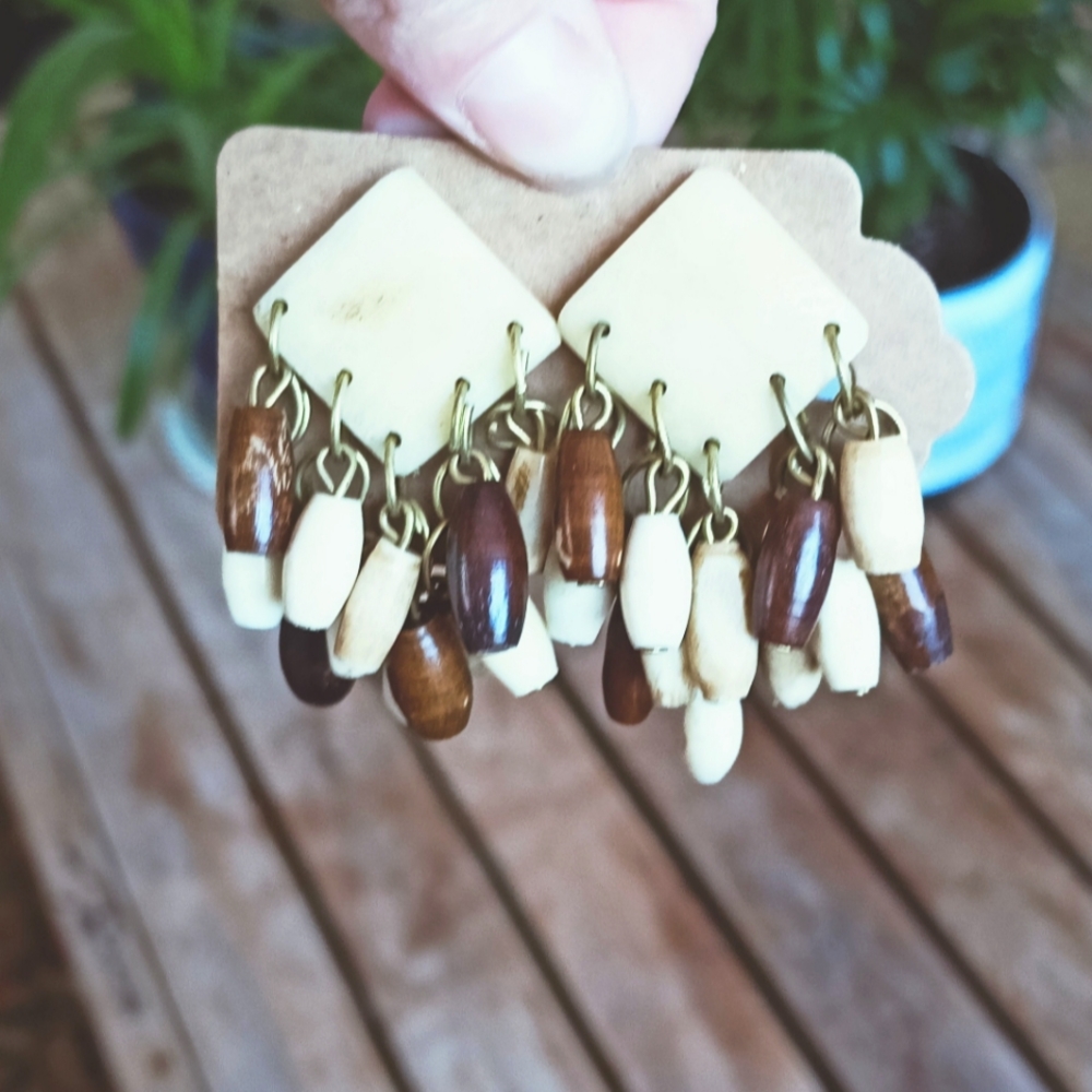 Vintage bone and wood boho Earrings